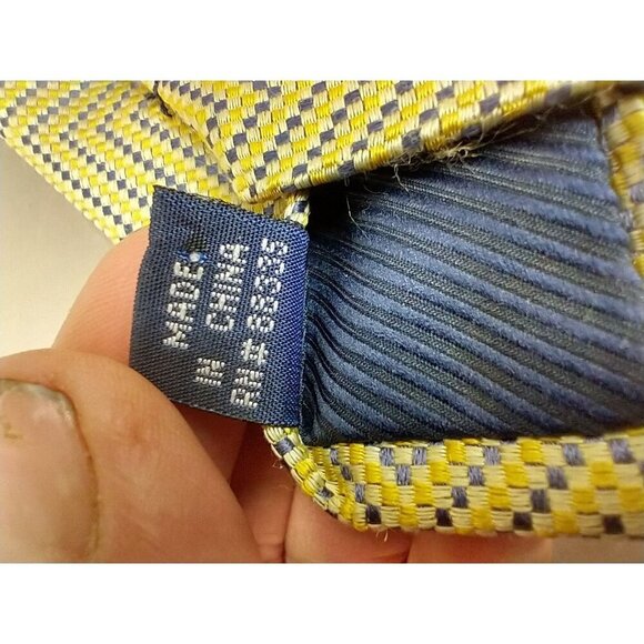 HENRY JACOBSON Blue Yellow Textured Vintage 100% SILK TIE - Picture 7 of 11
